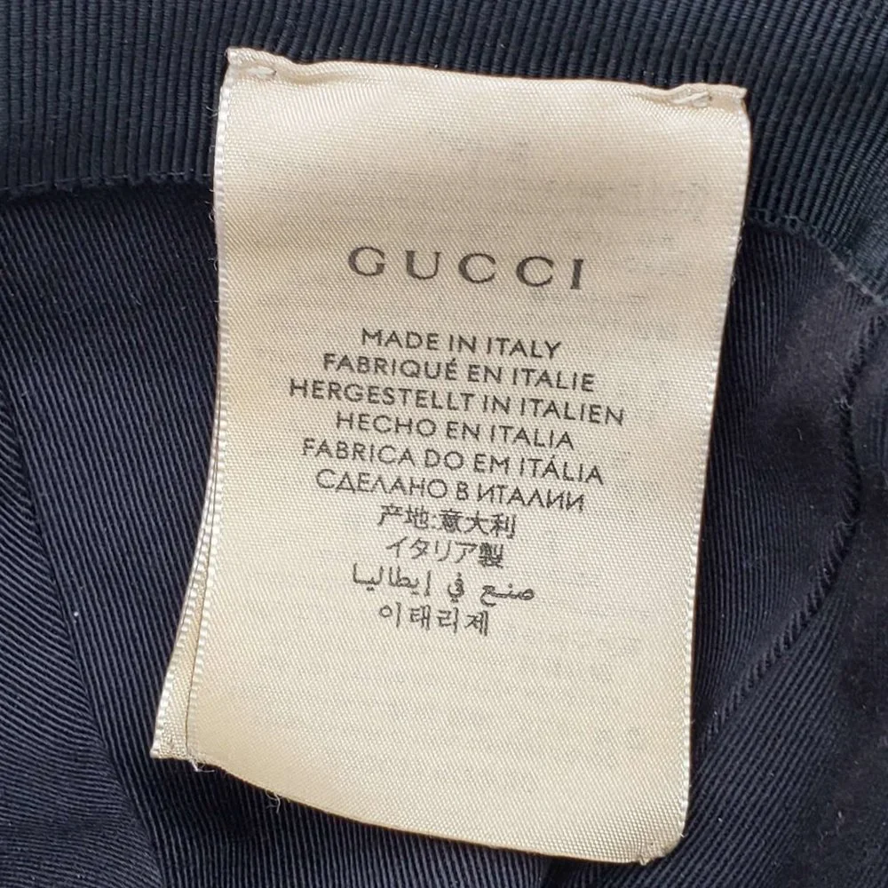 100% Authentic Gucci Cap Black Canvas Leather Hat Unisex - Picture 9 of 11